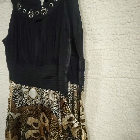 Collection Dressbarn Size 14 Sleeveless Handkerchief Hem Dress Black Gold - Picture 11 of 16